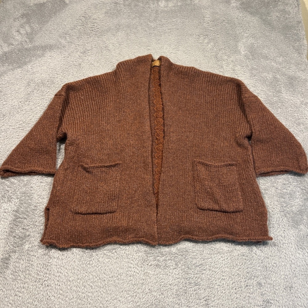 POL‎ Cardigan Oversized Chunky Knit Open Front Rust Brown Boho Women Size M